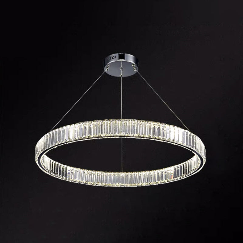 Ultra-modern Ring LED Chandelier Lamp Crystal Suspension Pendant Light for Living Room