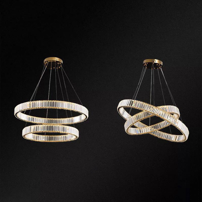 Ultra-modern Ring LED Chandelier Lamp Crystal Suspension Pendant Light for Living Room