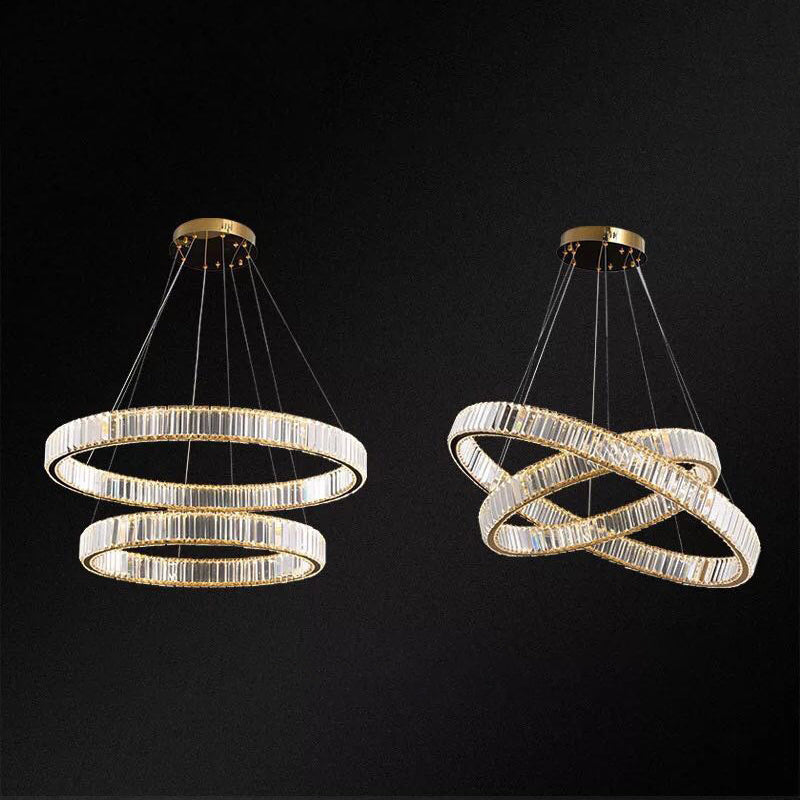 Ultra-modern Ring LED Chandelier Lamp Crystal Suspension Pendant Light for Living Room