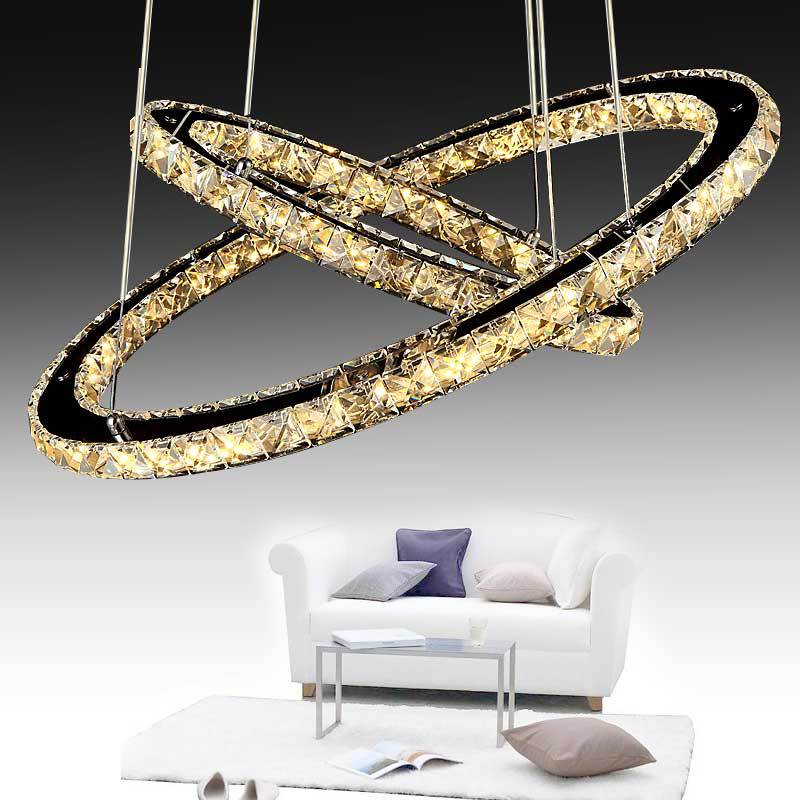 Modern Circle LED Chandelier Light Fixtures Crystal Block Hanging Pendant Lights for Bedroom