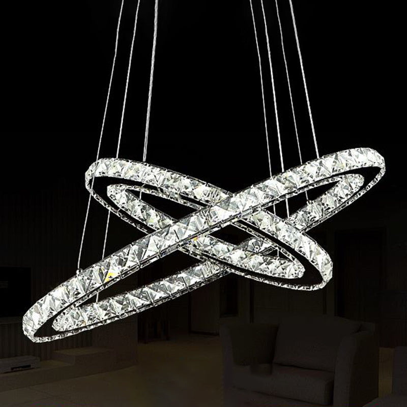 Modern Circle LED Chandelier Light Fixtures Crystal Block Hanging Pendant Lights for Bedroom