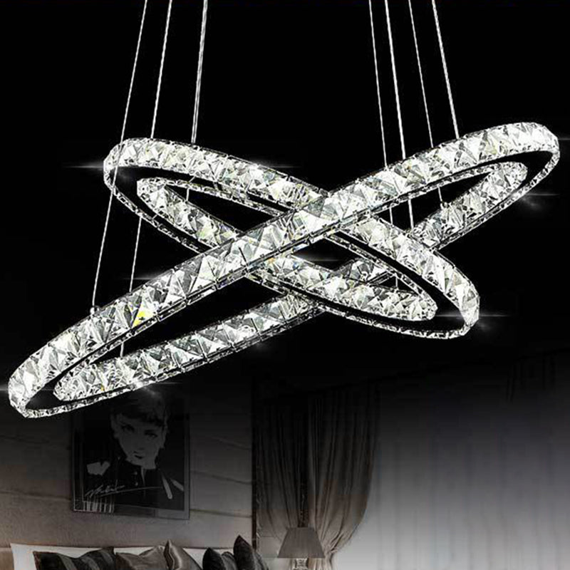 Modern Circle LED Chandelier Light Fixtures Crystal Block Hanging Pendant Lights for Bedroom