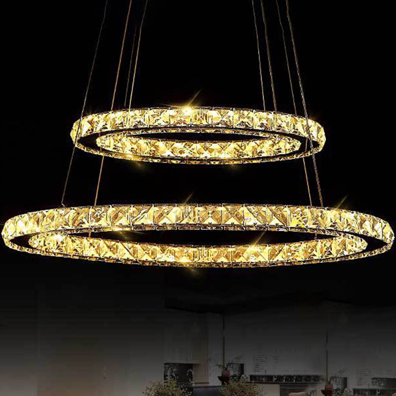 Modern Circle LED Chandelier Light Fixtures Crystal Block Hanging Pendant Lights for Bedroom