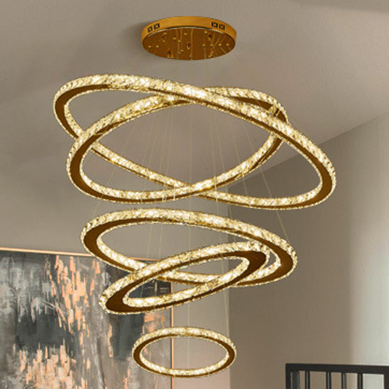 Contemporary Ring Chandelier Pendant Light K9 Crystal Suspension Pendant Light for Living Room