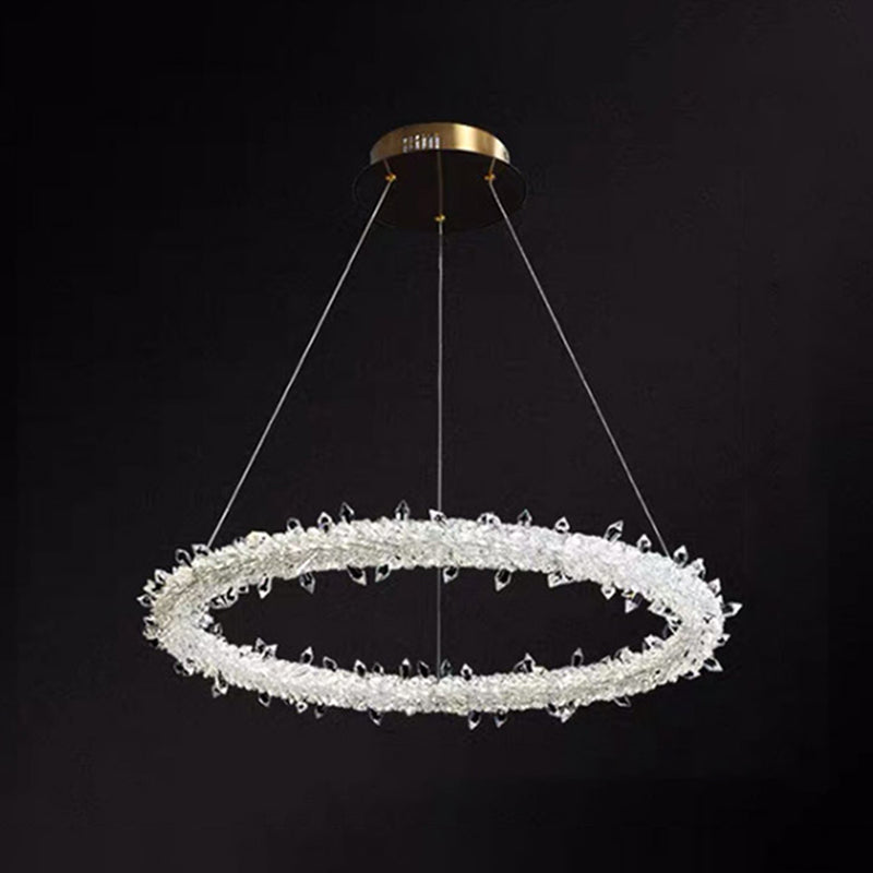 Ultra-modern Circle Chandelier Lamp Crystal Hanging Pendant Lights for Restaurant