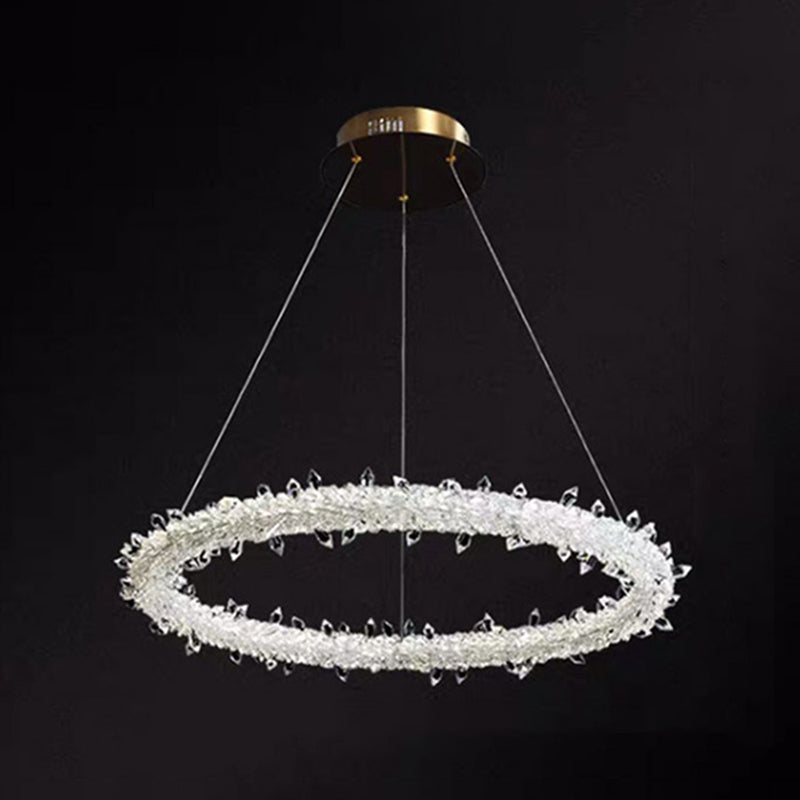 Ultra-modern Circle Chandelier Lamp Crystal Hanging Pendant Lights for Restaurant