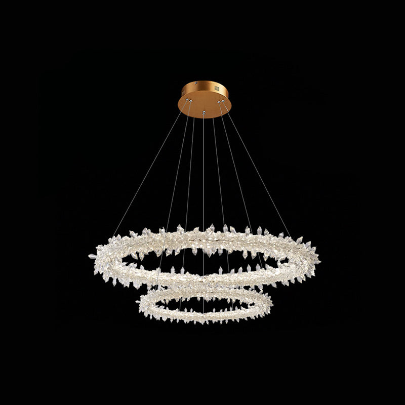 Modern Flower Ring Chandelier Light Fixtures Crystal Hanging Light Kit for Living Room