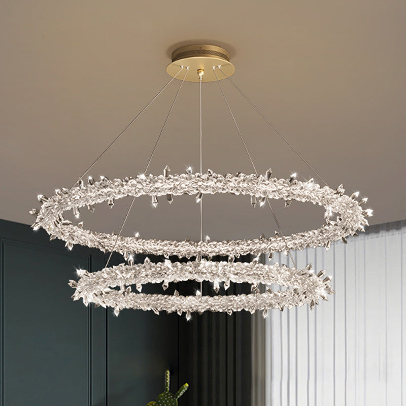 Modern Flower Ring Chandelier Light Fixtures Crystal Hanging Light Kit for Living Room
