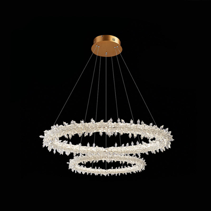 Modern Flower Ring Chandelier Light Fixtures Crystal Hanging Light Kit for Living Room