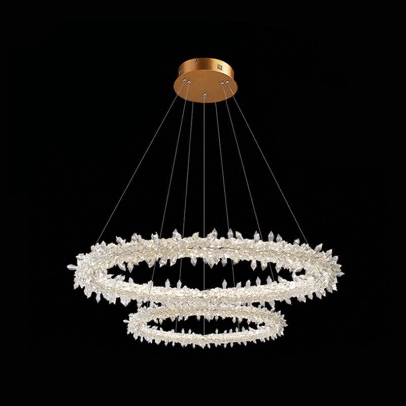 Modern Flower Ring Chandelier Light Fixtures Crystal Hanging Light Kit for Living Room