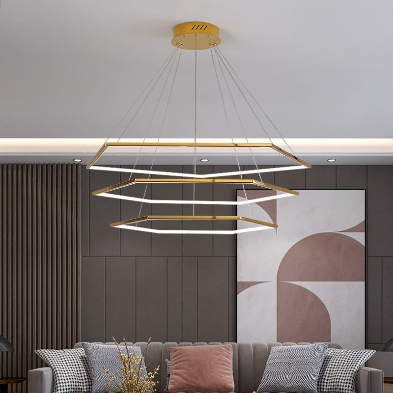 Ultra-modern Geometric Chandelier Metallic Suspended Lighting Fixture for Living Room