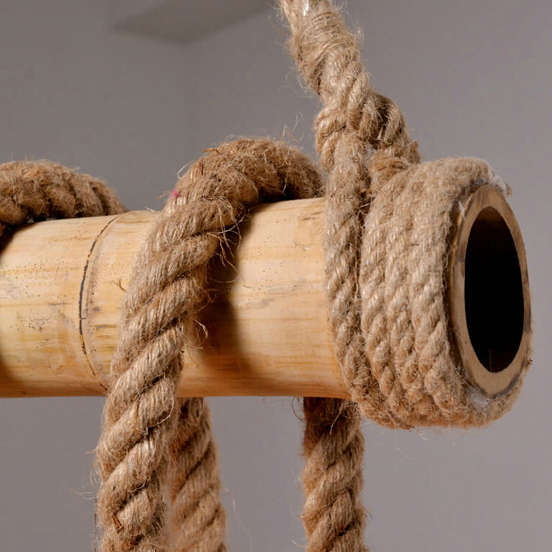 Industrial Style Linear Island Light Bamboo Chandelier Lighting Fixture in Beige