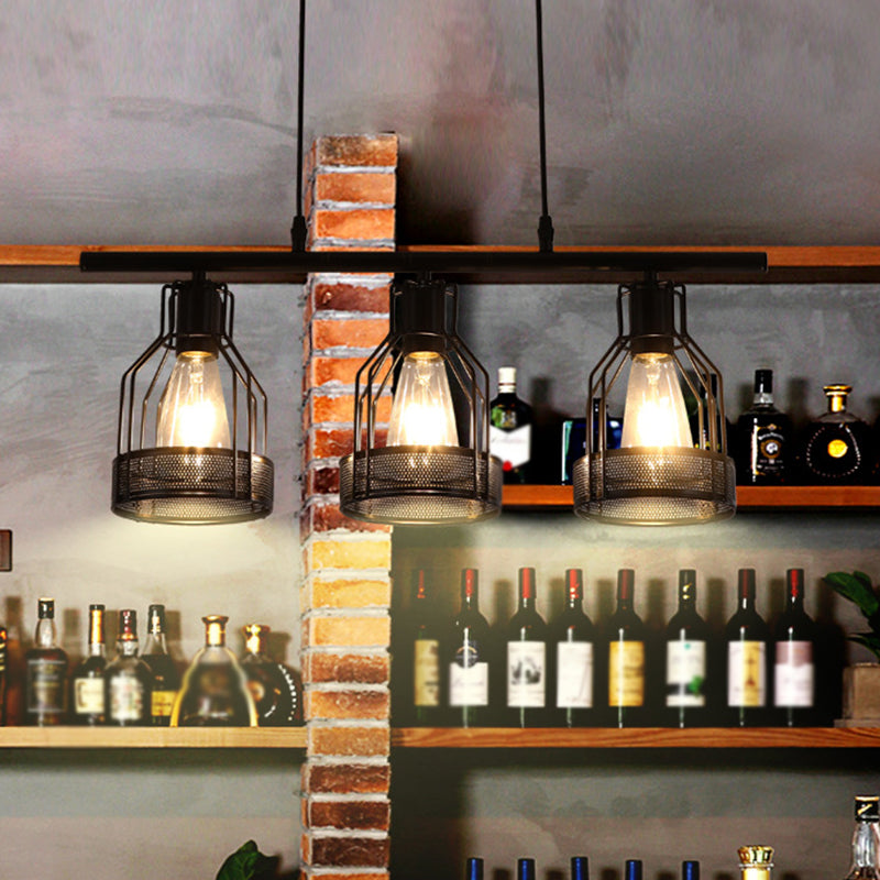 Black Bird Cage Island Lighting Industrial Metal Bar Chandelier Lighting Fixture