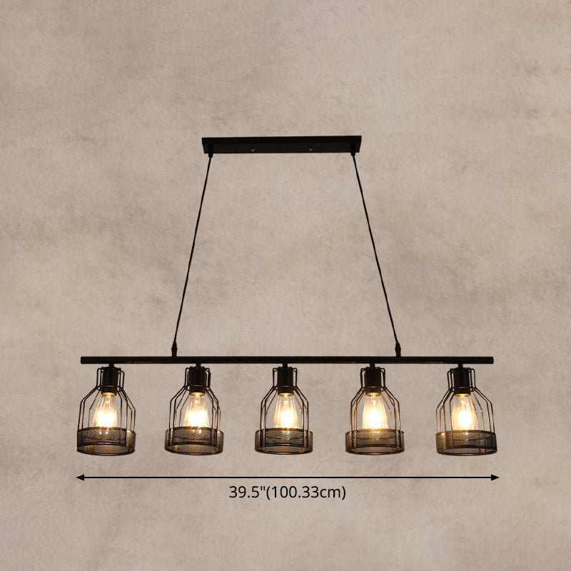 Black Bird Cage Island Lighting Industrial Metal Bar Chandelier Lighting Fixture