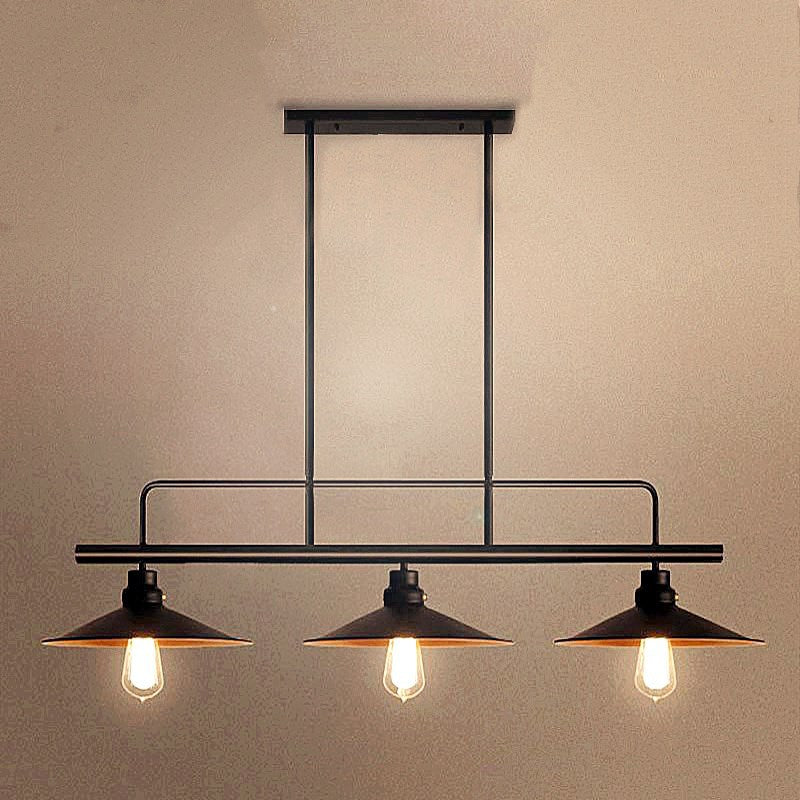 Metal Black Island Lighting Fixture Cone Shape Industrial Style Pendant Chandelier