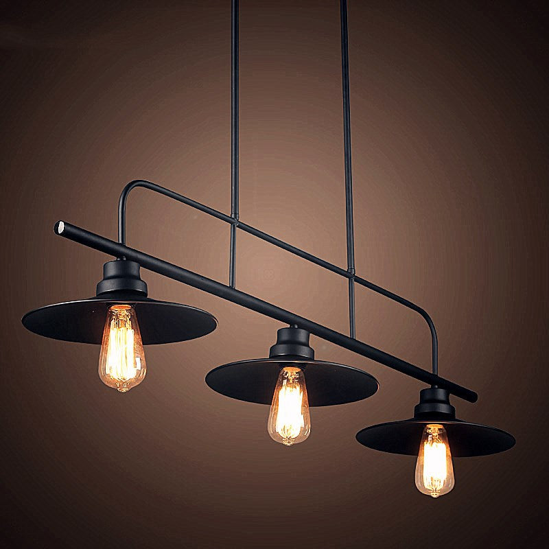 Metal Black Island Lighting Fixture Cone Shape Industrial Style Pendant Chandelier