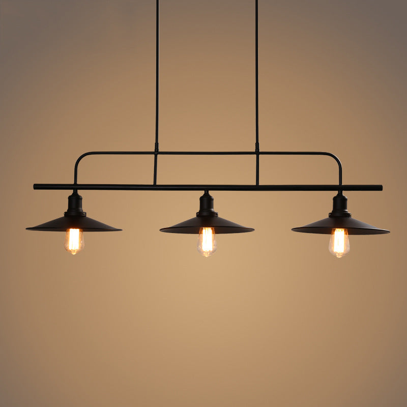 Metal Black Island Lighting Fixture Cone Shape Industrial Style Pendant Chandelier