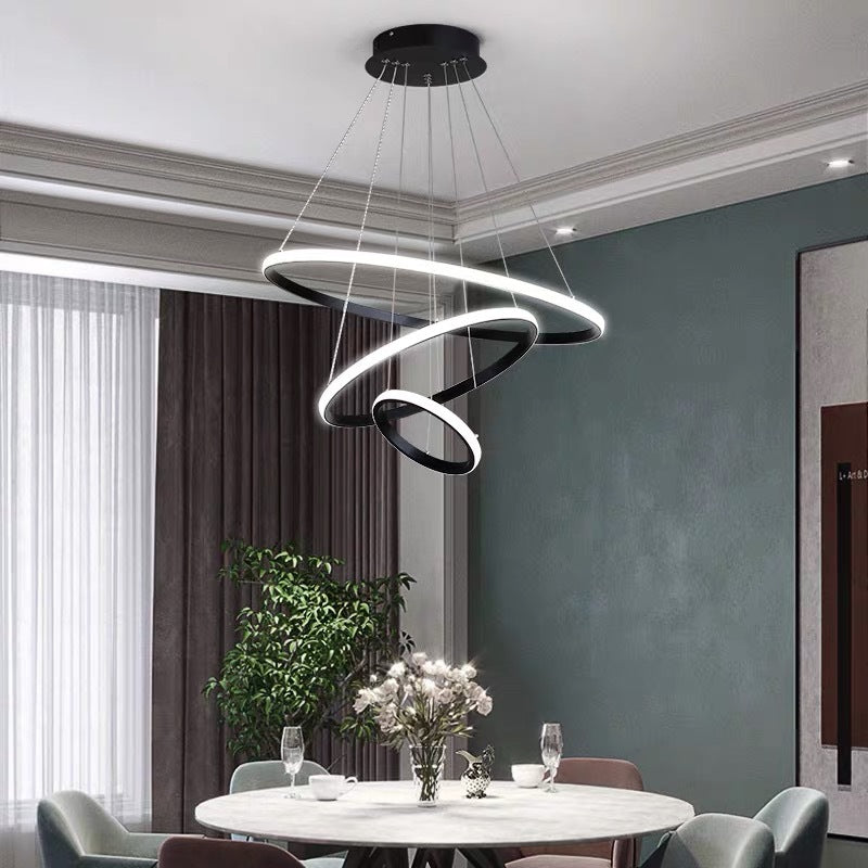 LED Parlour Pendant Lighting Fixture Modern Black Suspension Light with Circle Metal Shade