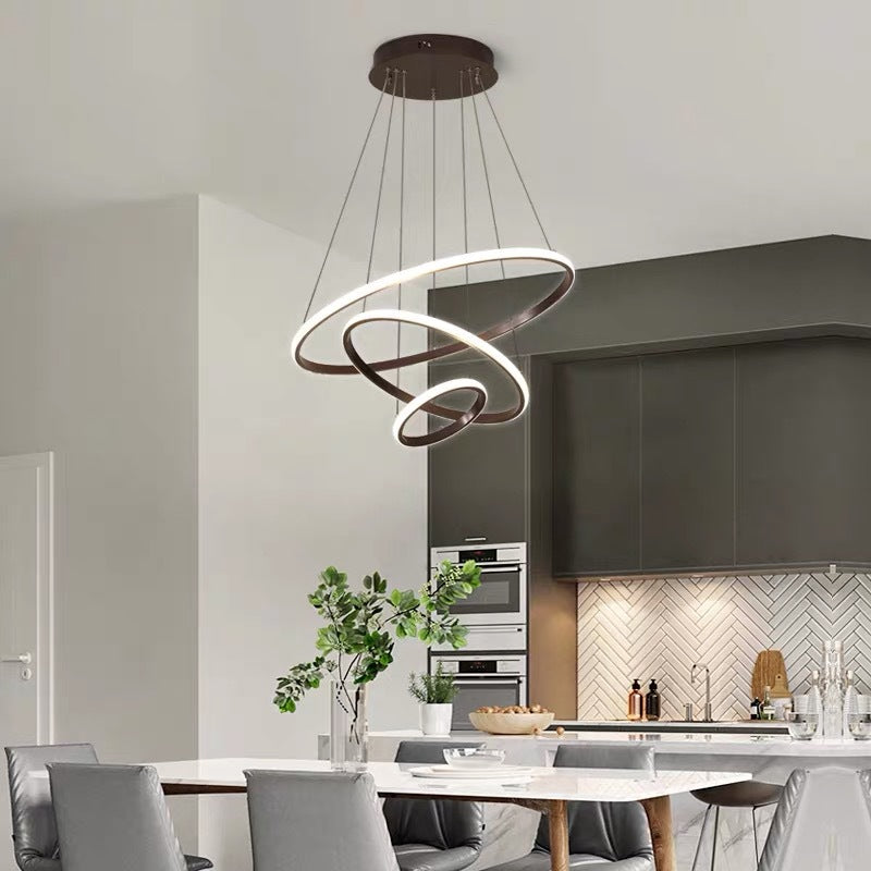 LED Parlour Pendant Lighting Fixture Modern Black Suspension Light with Circle Metal Shade