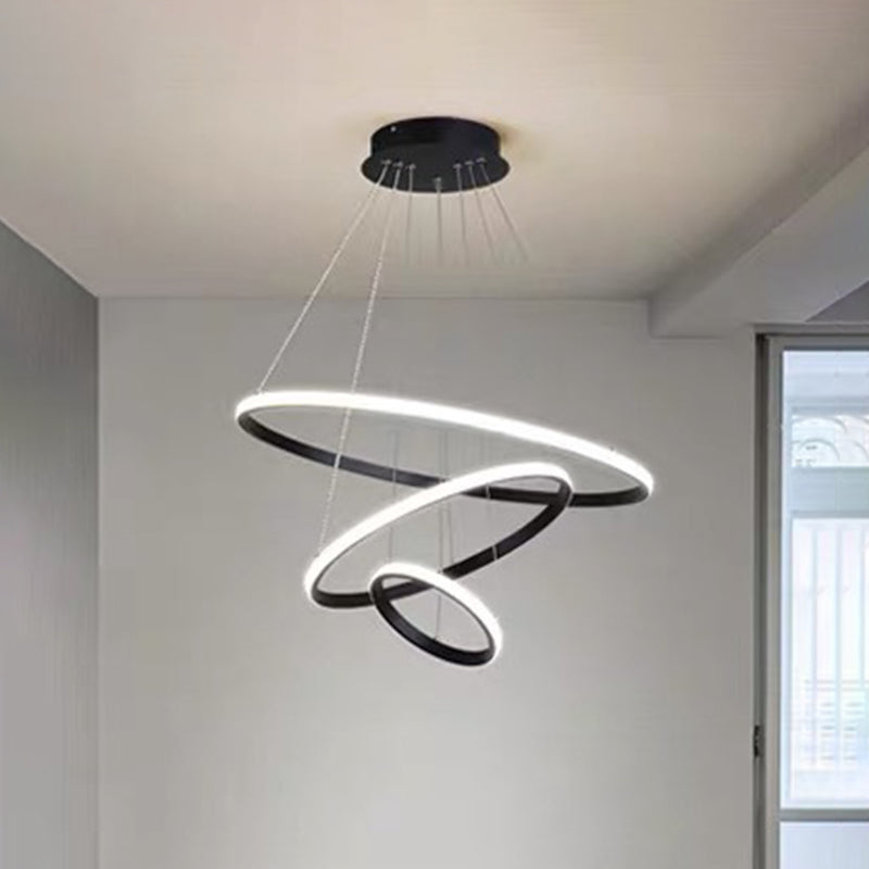 LED Parlour Pendant Lighting Fixture Modern Black Suspension Light with Circle Metal Shade