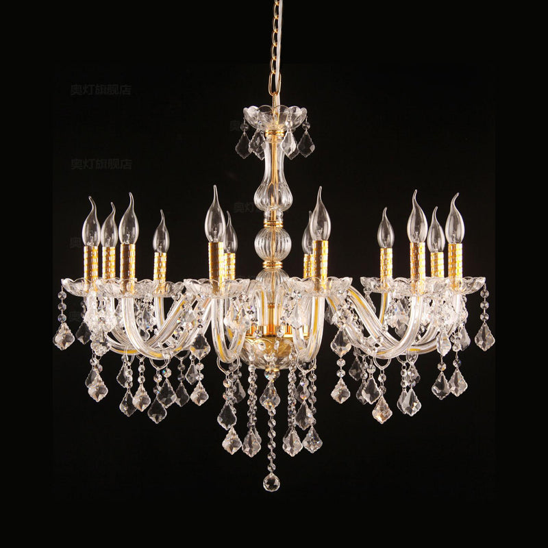 Candle Crystal Orb Chandelier Light Traditional 6 Heads Dining Room Hanging Ceiling Light in Gold