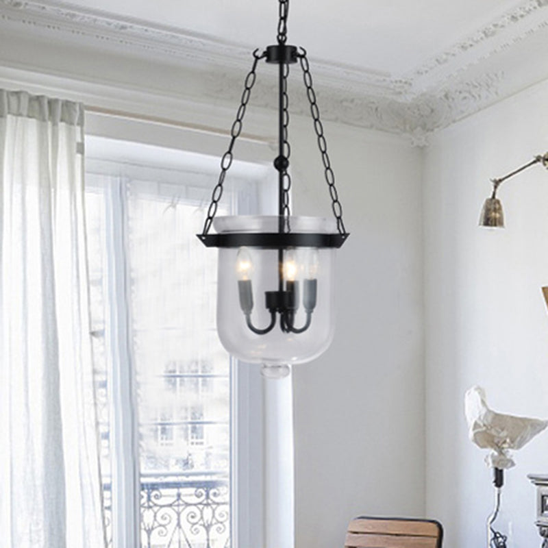 Black Bucket Chandelier Light Fixture Industrial Style Glass Dining Room Pendant Lighting