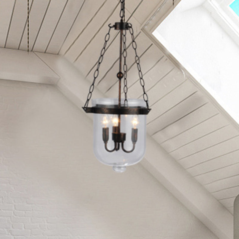 Black Bucket Chandelier Light Fixture Industrial Style Glass Dining Room Pendant Lighting