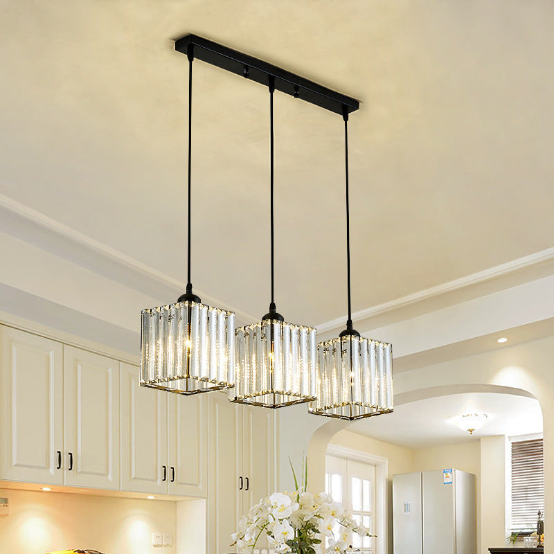 Modern Pendant Lighting Fixture Black Cylindrical Suspension Light with Crystal Shade