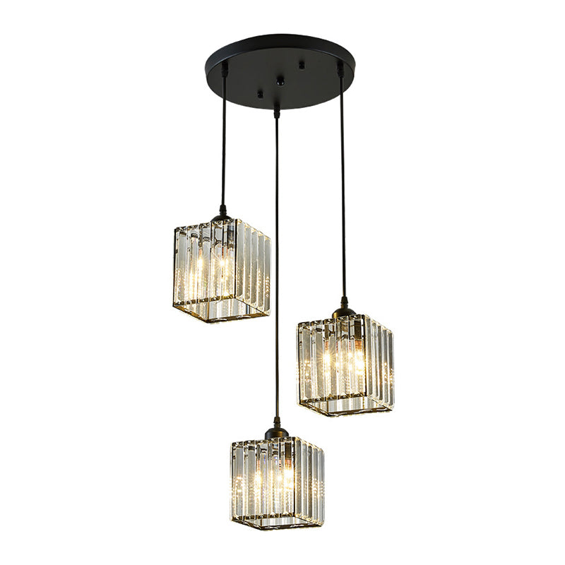Modern Pendant Lighting Fixture Black Cylindrical Suspension Light with Crystal Shade