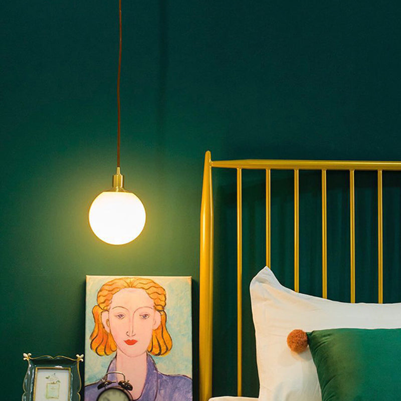 Gold 1 Light Pendant Lighting Fixtures Contemporary Glass Spherical Hanging Lights for Bedroom