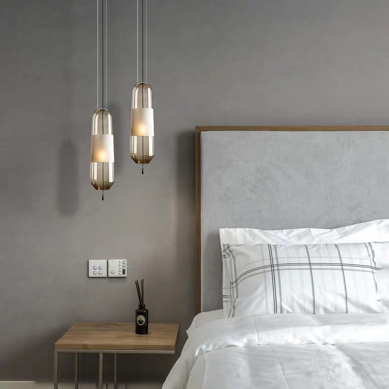 1 Light Pendant Lighting Fixtures Modern Cylindrical Glass Hanging Lights for Bedroom