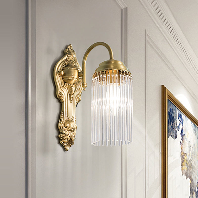 Cylinder Wall Mount Light Simple Style Crystal Rod 1/2 Lights Gold Sconce Light for Corridor