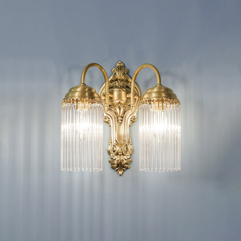 Cylinder Wall Mount Light Simple Style Crystal Rod 1/2 Lights Gold Sconce Light for Corridor