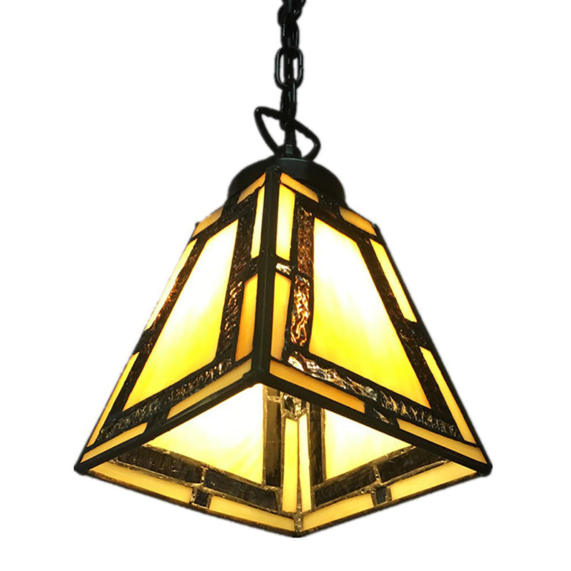 Mission Style Geometric Pendant Lights 1 Light Stained Glass Bedroom Hanging Pendant Lights in Yellow
