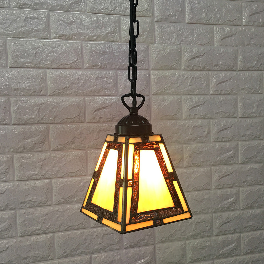 Mission Style Geometric Pendant Lights 1 Light Stained Glass Bedroom Hanging Pendant Lights in Yellow