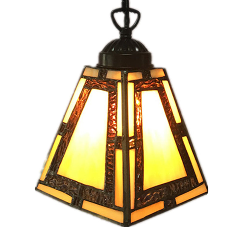 Mission Style Geometric Pendant Lights 1 Light Stained Glass Bedroom Hanging Pendant Lights in Yellow