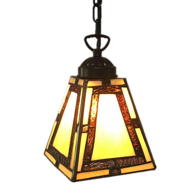 Mission Style Geometric Pendant Lights 1 Light Stained Glass Bedroom Hanging Pendant Lights in Yellow