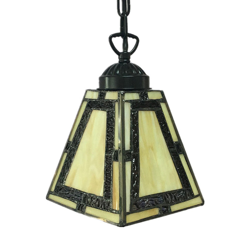 Mission Style Geometric Pendant Lights 1 Light Stained Glass Bedroom Hanging Pendant Lights in Yellow