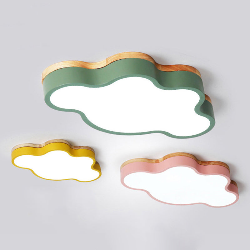 Acrilico Cloud Flush Massimale Light Fixture Nordic LED Flush Mount Lighting con Metal Shade e Wood Canopy