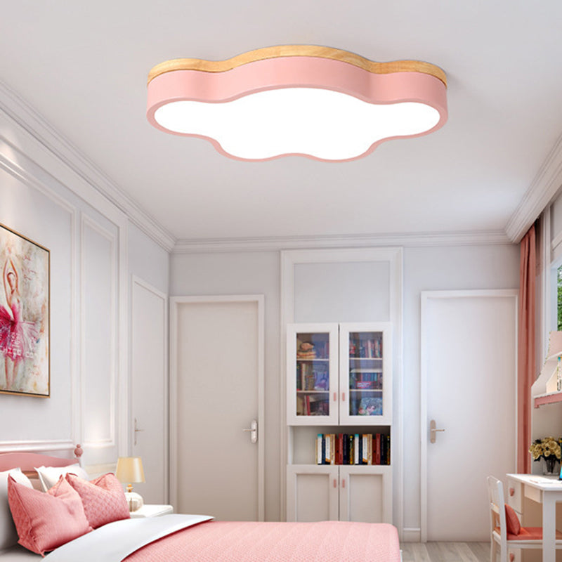 Acrilico Cloud Flush Massimale Light Fixture Nordic LED Flush Mount Lighting con Metal Shade e Wood Canopy