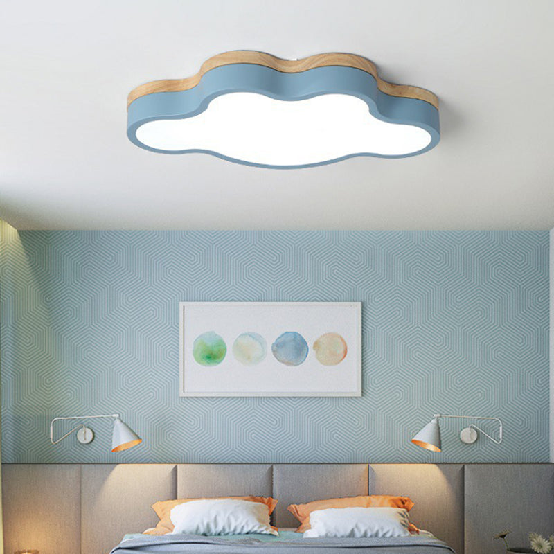 Acrilico Cloud Flush Massimale Light Fixture Nordic LED Flush Mount Lighting con Metal Shade e Wood Canopy