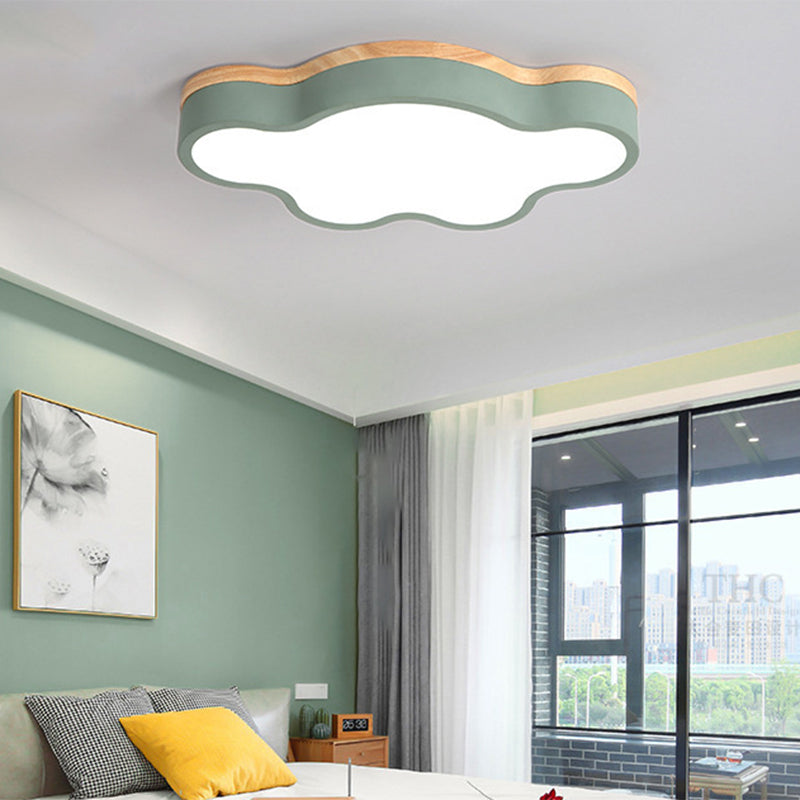 Acrilico Cloud Flush Massimale Light Fixture Nordic LED Flush Mount Lighting con Metal Shade e Wood Canopy