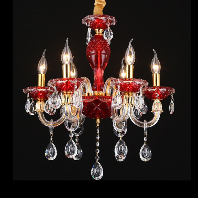 Kit lampada a sospensione del ristorante a lume di candela tradizionale cristallo gocciolamento 6/8 luci lampadario rosso illuminazione