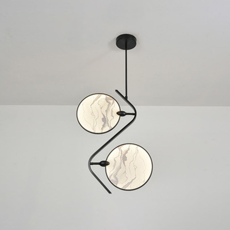 Circular Fan Shaped Island Lamp Modern Acrylic LED Tearoom Suspension Light with Landscape Print