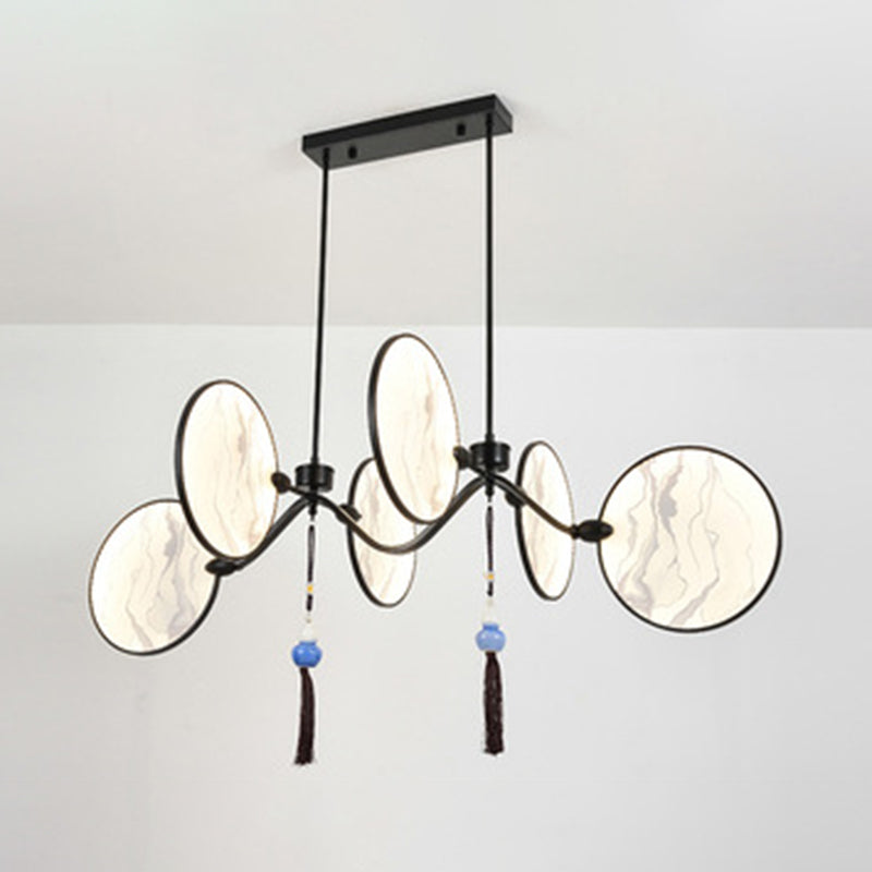 Circular Fan Shaped Island Lamp Modern Acrylic LED Tearoom Suspension Light with Landscape Print