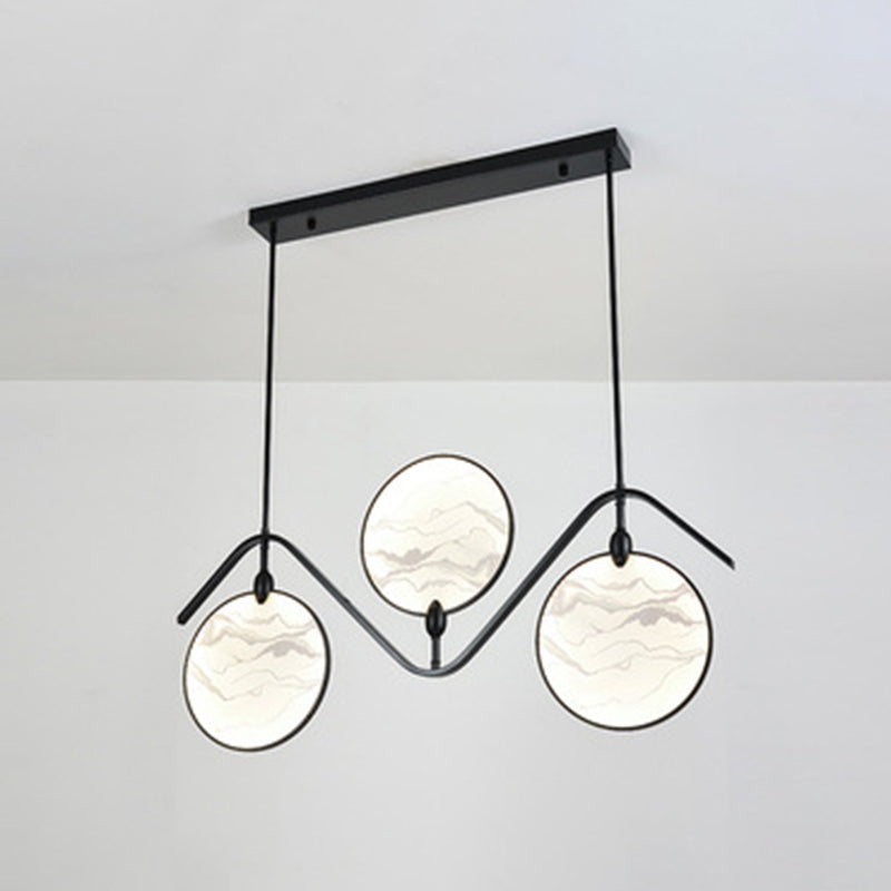 Circular Fan Shaped Island Lamp Modern Acrylic LED Tearoom Suspension Light with Landscape Print