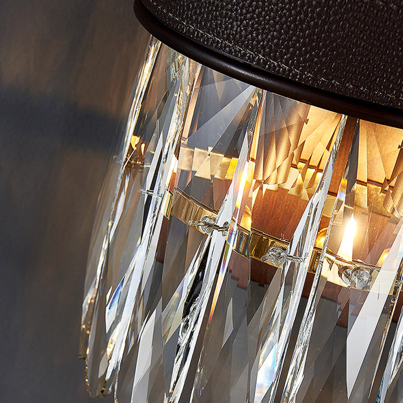 Crystal Block Cylinder Wall Lighting Fixture Modern 2/4 Lights Black Wall Sconce Light