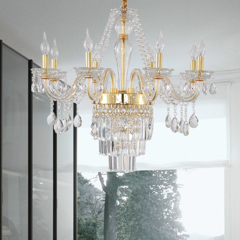Candle Living Room Chandelier Lighting Traditional Clear Crystal 6 Lights Chrome/Gold Hanging Lamp