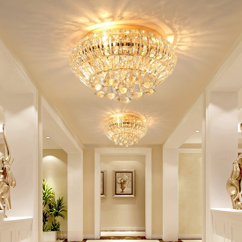 Goldene runde Deckenleuchte, modernistische 4-flammige Kristall-Deckenleuchte für Schlafzimmer
