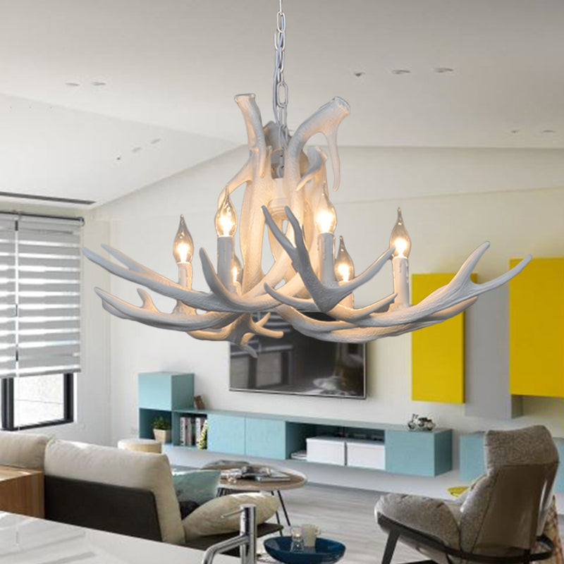 Harzweiß/brauner und gelb Kronleuchter Beleuchtungsgeweih 6 Lichter Traditionelle Anhängerlampe für Esszimmer mit/ohne Schatten